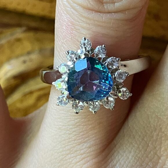 Genuine Blue Mystic Topaz Sterling Silver Ring Size 8 - Picture 1 of 9